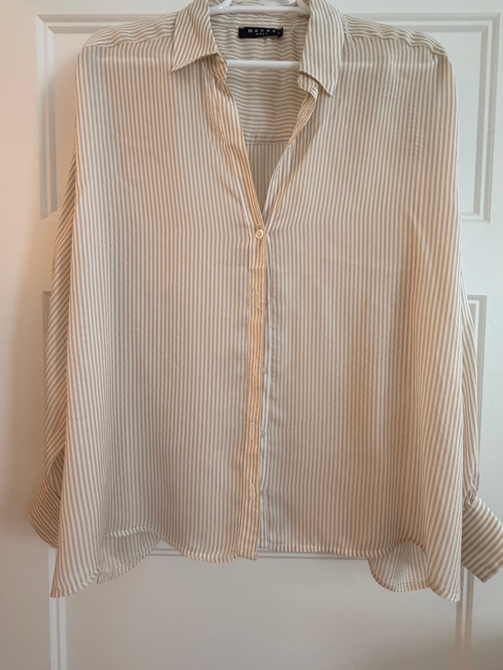 Maven West Cream and White Pinstripe Button-Down Shirt